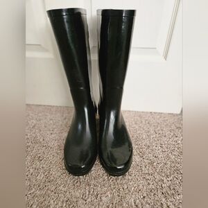 Black Tall Rain Boots With Wedge Heel
